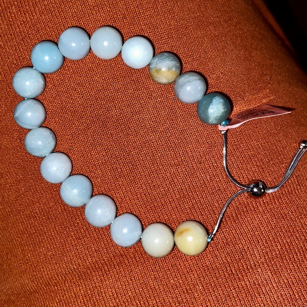 NWT .925 Silver Amazonite Beaded Bolo Bracelet WOW
